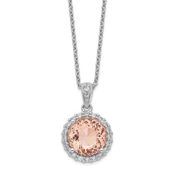 Cheryl M Sterling Silver CZ and Simulated Morganite 18in. Necklace