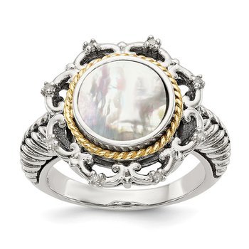 Sterling Silver w/14k Antiqued MOP and Diamond Ring