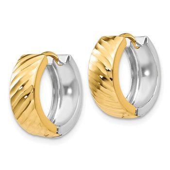14k Two-tone Textured Hoop Earrings