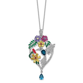 Cheryl M SS Enamel CZ Lab cr Dk Blue Spinel & Glass Sim.Stones Necklace