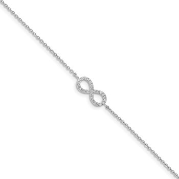 Cheryl M Sterling Silver CZ Infinity Symbol 7in. w/1in ext. Bracelet