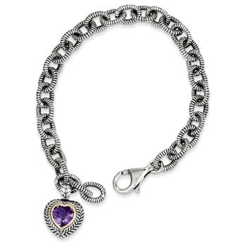 Sterling Silver w/14k Amethyst Heart Link Bracelet