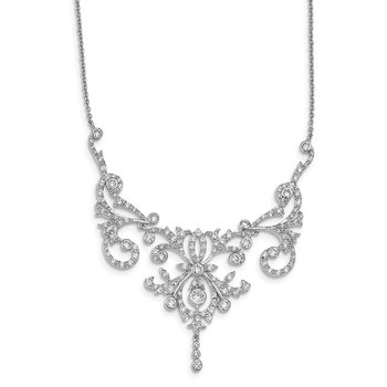Cheryl M Sterling Silver CZ Fancy Scroll 17in w/2in ext Necklace