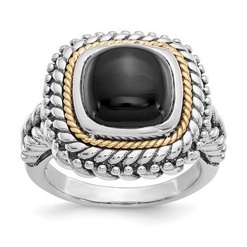 Sterling Silver w/14k Cabochon Onyx Ring