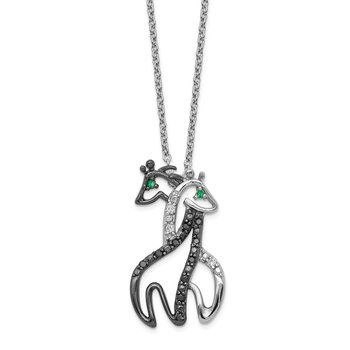 Cheryl M Sterling Silver CZ & Rhodium Giraffes 18in. Necklace
