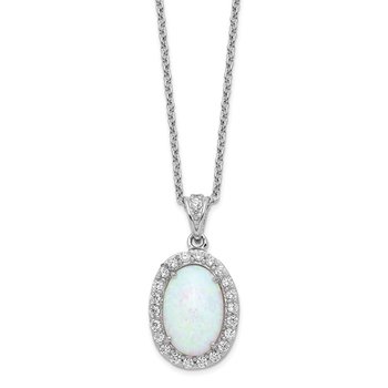 Cheryl M Sterling Silver Lab created Opal & CZ Pendant Necklace