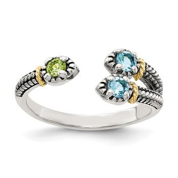 Sterling Silver w/ 14K Accent Light Swiss Blue Topaz & Peridot Ring