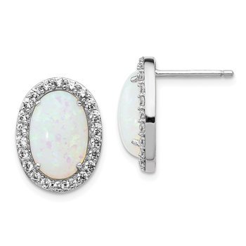 Cheryl M Sterling Silver CZ & Lab created Opal Post Earrings