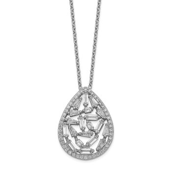 Cheryl M Sterling Silver CZ Teardrop Necklace