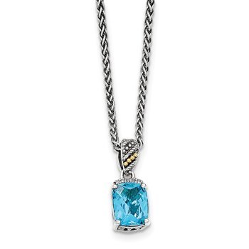 Sterling Silver w/14k Diamond and Blue Topaz Necklace