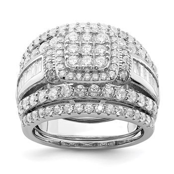 Sterling Silver Rhodium-plated CZ Square Cut 3 Piece Set Ring QR6930