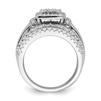 Sterling Silver Rhodium-plated CZ Square Cut 3 Piece Set Ring QR6930