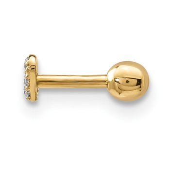 14k 18 Gauge CZ Heart Labret/Face Jewelry