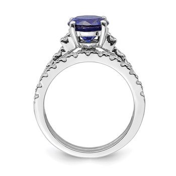 Sterling Silver Rhodium-plated 8mm Blue CZ Engagement Ring and White CZ Wedding Band Set QR6932
