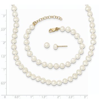14k 4-5mm FW Cultured Pearl 5 w/1 ext Bracelet 14 w/1 ext Neck Earring Set XF456SET