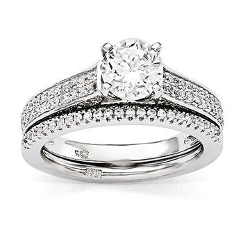 Sterling Silver Brilliant Embers Rhodium-plated CZ 2-piece Wedding Set QMP1366