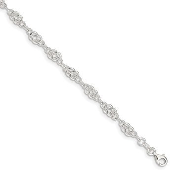 Sterling Silver 10inch Solid Polished Fancy Knot-Link Anklet QG666