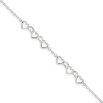 Sterling Silver 9inch Polished Fancy Heart Link Anklet QG1254