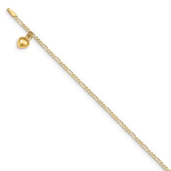 14k Figaro Link with Dangling Heart Anklet ANK66