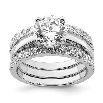 Sterling Silver Rhodium-plated 8mm CZ Solitaire & 2 CZ Bands Set QR6933