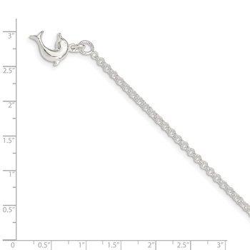 Sterling Silver 10inch Hollow Polished 3-D Dolphin Anklet QG431