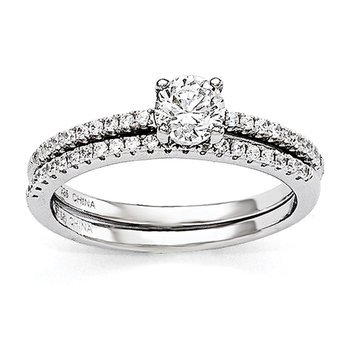Sterling Silver Brilliant Embers Rhodium-plated CZ 2 Piece Wedding Ring Set QMP1362
