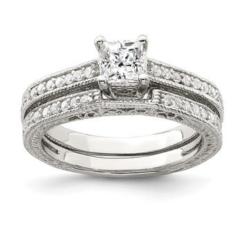 Sterling Silver Rhodium-plated 2-Piece CZ Wedding Set Ring QR2710