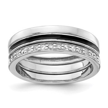 Sterling Silver Rhodium-plated Enameled w/CZ Ring Set QR6108